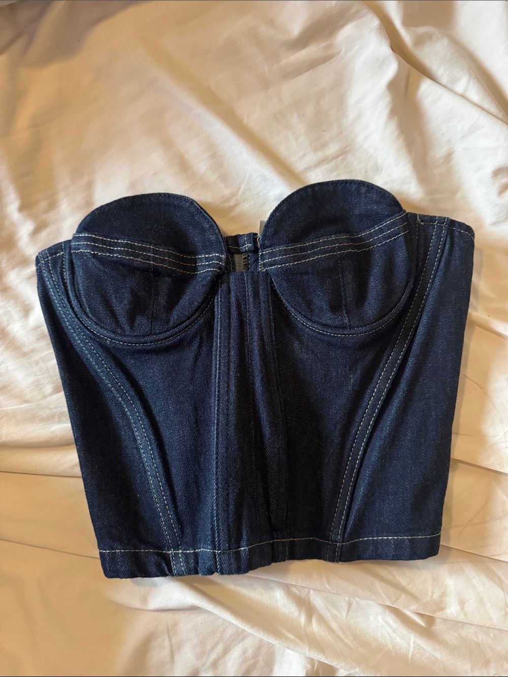 Zara Dark Blue Denim Bustier Top